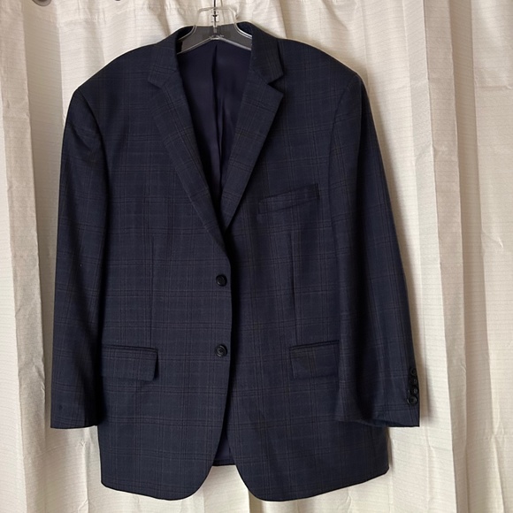 Pronto Uomu Platinum Blue Plaid 2 Button Sport Blazer, Size 44R - Picture 3 of 12